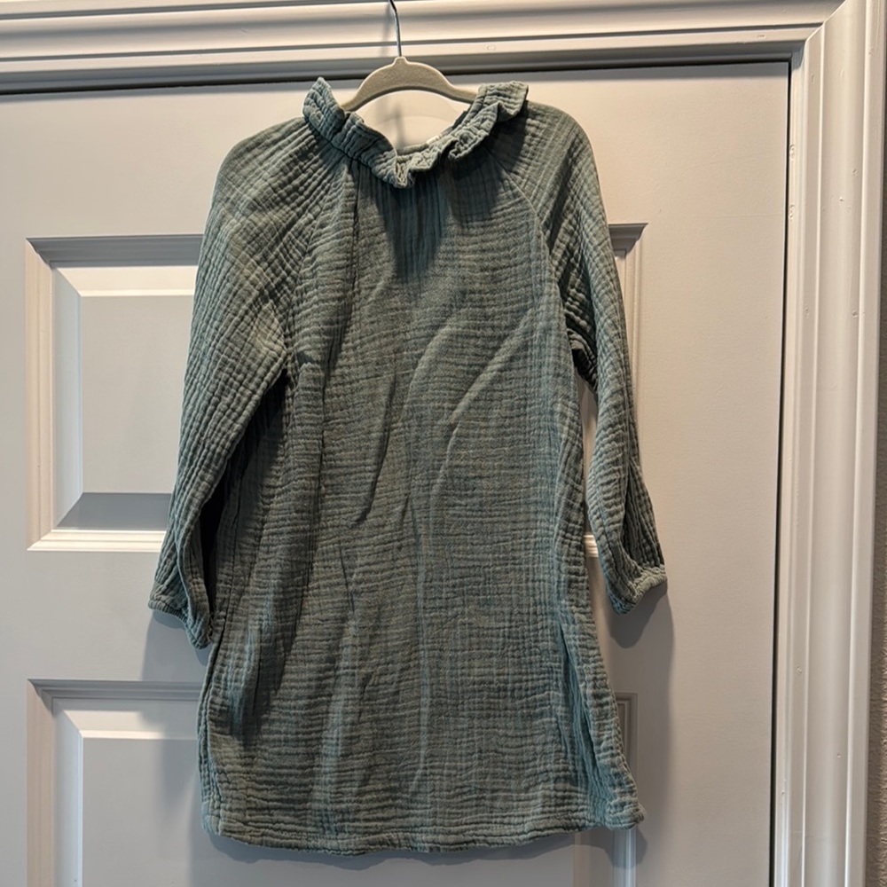 Green Textured Long Sleeve Dress